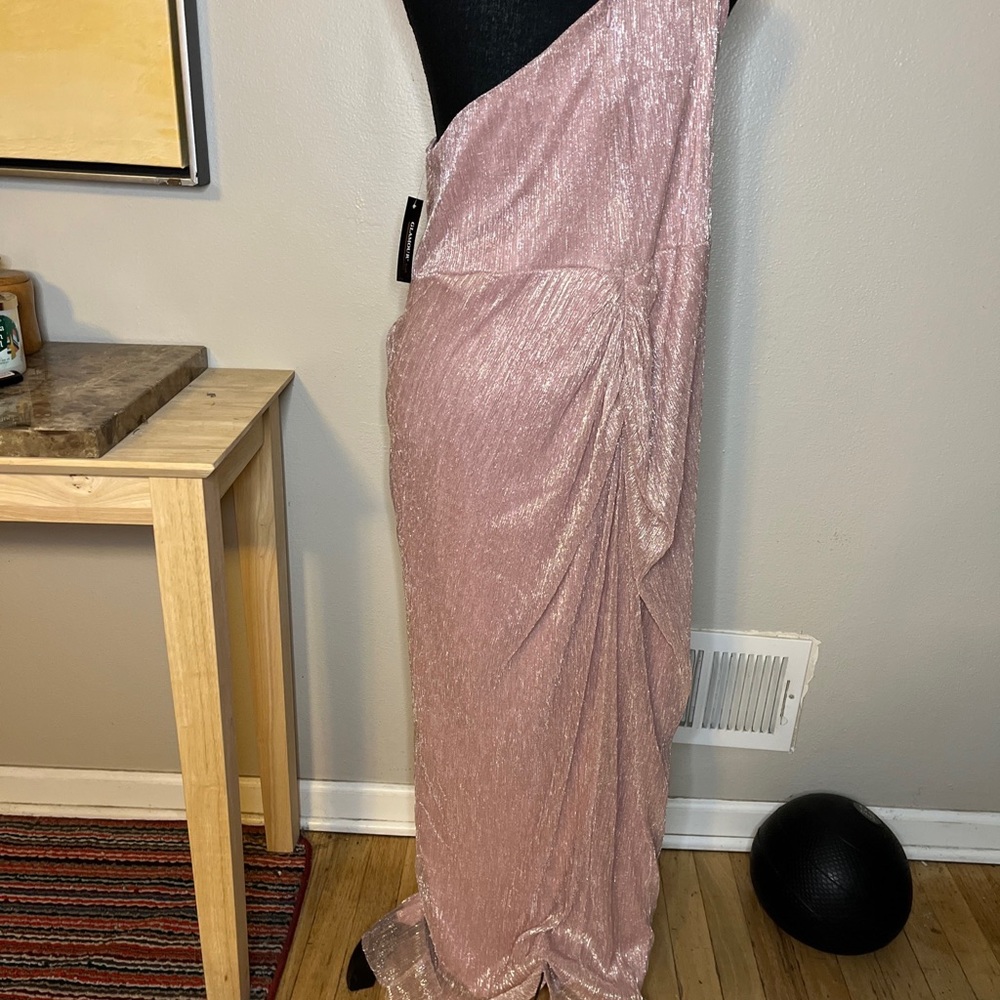 GLAMOUR NIGHTS MAUVE METALLIC GRECIAN ONE SHOULDER MAXI NWT Sz 14 - Picture 6 of 8